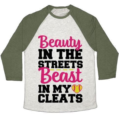 Virgin Teez  Baseball Tee Unisex Tri-Blend Baseball Tee / small / Oatmeal / Moss BEAUTY IN THE STREETS BEAST IN MY CLEATS UNISEX TRI-BLEND BASEBALL TEE