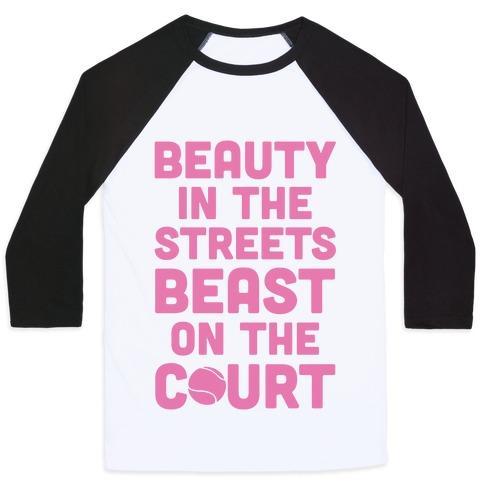 Virgin Teez  Baseball Tee Unisex Classic Baseball Tee / x-small / White/Black BEAUTY IN THE STREETS BEAST ON THE COURT UNISEX CLASSIC BASEBALL TEE