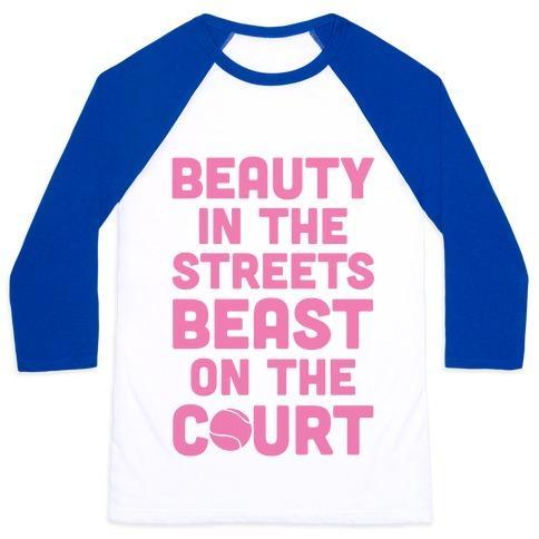 Virgin Teez  Baseball Tee Unisex Classic Baseball Tee / x-small / White/Blue BEAUTY IN THE STREETS BEAST ON THE COURT UNISEX CLASSIC BASEBALL TEE