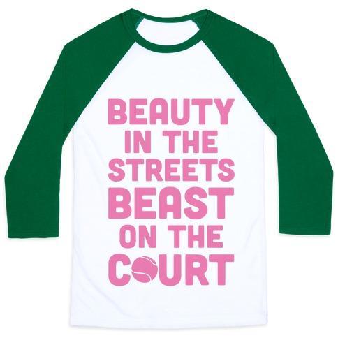 Virgin Teez  Baseball Tee Unisex Classic Baseball Tee / x-small / White/Dark Green BEAUTY IN THE STREETS BEAST ON THE COURT UNISEX CLASSIC BASEBALL TEE