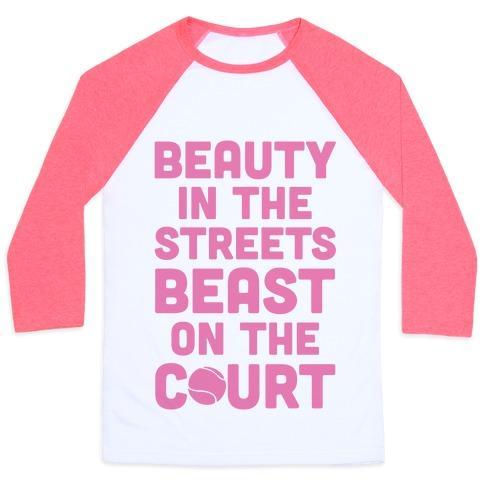 Virgin Teez  Baseball Tee Unisex Classic Baseball Tee / x-small / White/Neon Pink BEAUTY IN THE STREETS BEAST ON THE COURT UNISEX CLASSIC BASEBALL TEE