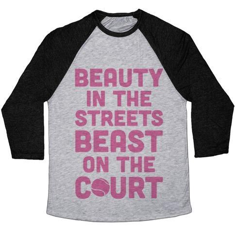 Virgin Teez  Baseball Tee Unisex Tri-Blend Baseball Tee / small / Athletic Gray / Black BEAUTY IN THE STREETS BEAST ON THE COURT UNISEX TRI-BLEND BASEBALL TEE