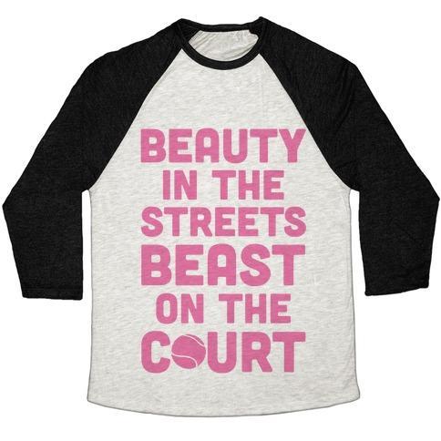 Virgin Teez  Baseball Tee Unisex Tri-Blend Baseball Tee / small / Oatmeal / Black BEAUTY IN THE STREETS BEAST ON THE COURT UNISEX TRI-BLEND BASEBALL TEE