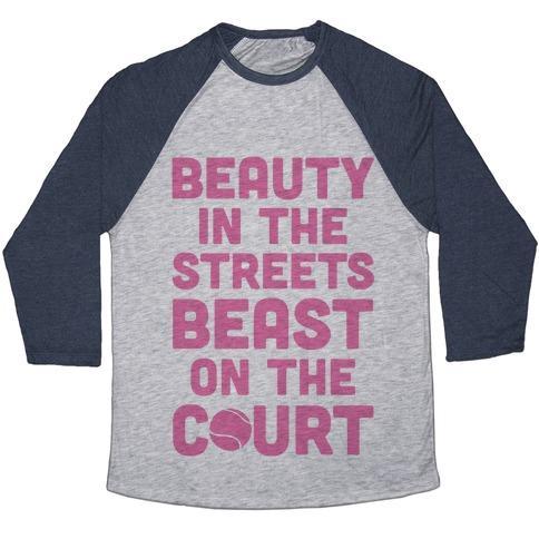 Virgin Teez  Baseball Tee Unisex Tri-Blend Baseball Tee / small / Athletic Gray / Navy BEAUTY IN THE STREETS BEAST ON THE COURT UNISEX TRI-BLEND BASEBALL TEE