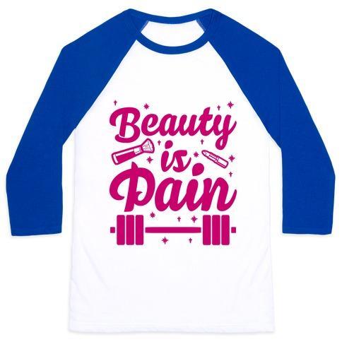 Virgin Teez  Baseball Tee Unisex Classic Baseball Tee / x-small / White/Blue BEAUTY IS PAIN UNISEX CLASSIC BASEBALL TEE