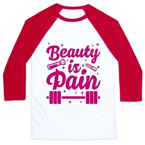 Virgin Teez  Baseball Tee Unisex Classic Baseball Tee / x-small / White/Red BEAUTY IS PAIN UNISEX CLASSIC BASEBALL TEE