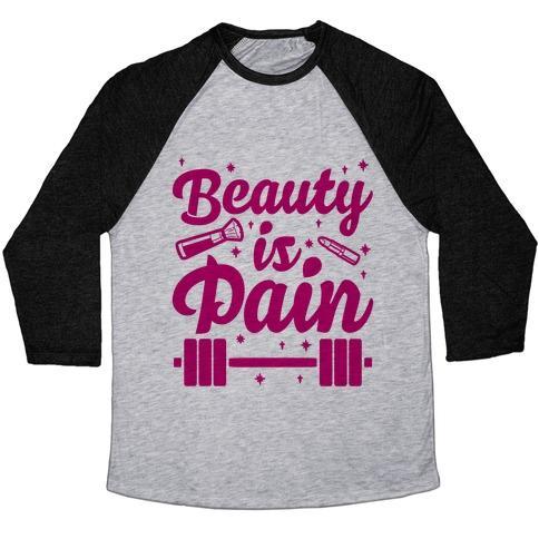 Virgin Teez  Baseball Tee Unisex Tri-Blend Baseball Tee / small / Athletic Gray / Black BEAUTY IS PAIN UNISEX TRI-BLEND BASEBALL TEE