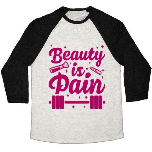 Virgin Teez  Baseball Tee Unisex Tri-Blend Baseball Tee / small / Oatmeal / Black BEAUTY IS PAIN UNISEX TRI-BLEND BASEBALL TEE