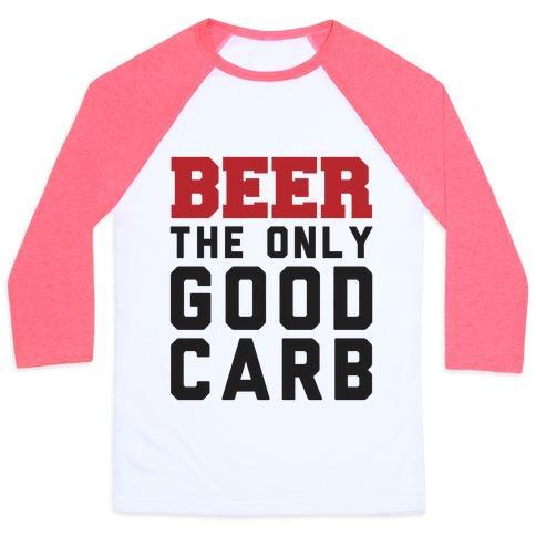 Virgin Teez  Baseball Tee Unisex Classic Baseball Tee / x-small / White/Neon Pink BEER: THE ONLY GOOD CARB UNISEX CLASSIC BASEBALL TEE