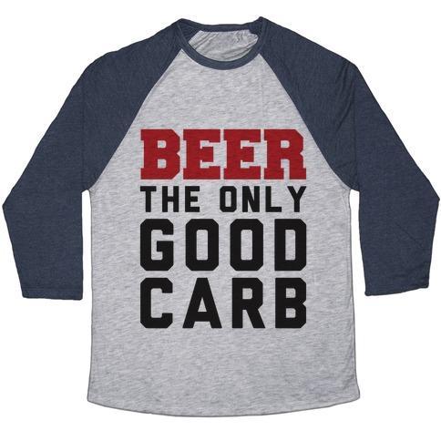 Virgin Teez  Baseball Tee Unisex Tri-Blend Baseball Tee / small / Athletic Gray / Navy BEER: THE ONLY GOOD CARB UNISEX TRI-BLEND BASEBALL TEE