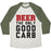 Virgin Teez  Baseball Tee Unisex Tri-Blend Baseball Tee / small / Oatmeal / Moss BEER: THE ONLY GOOD CARB UNISEX TRI-BLEND BASEBALL TEE