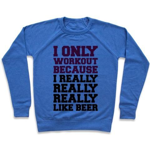 Virgin Teez  Pullover Crewneck Sweatshirt / x-small / Heathered Blue BEER WORKOUT CREWNECK SWEATSHIRT