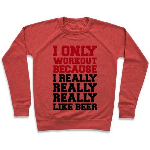 Virgin Teez  Pullover Crewneck Sweatshirt / x-small / Heathered Red BEER WORKOUT CREWNECK SWEATSHIRT