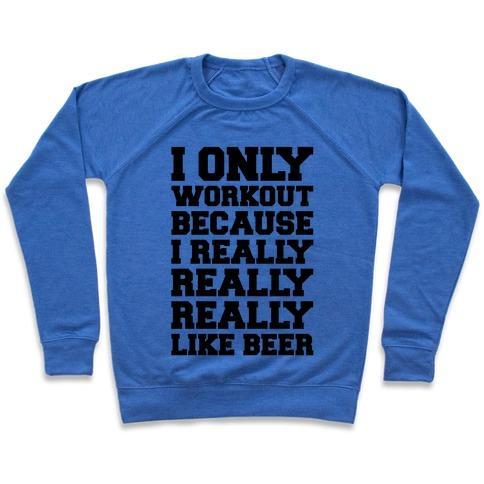 Virgin Teez  Pullover Crewneck Sweatshirt / x-small / Heathered Blue BEER WORKOUT CREWNECK SWEATSHIRT