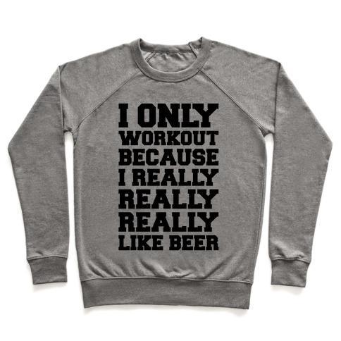 Virgin Teez  Pullover Crewneck Sweatshirt / x-small / Heathered Gray BEER WORKOUT CREWNECK SWEATSHIRT