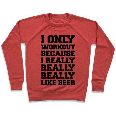 Virgin Teez  Pullover Crewneck Sweatshirt / x-small / Heathered Red BEER WORKOUT CREWNECK SWEATSHIRT