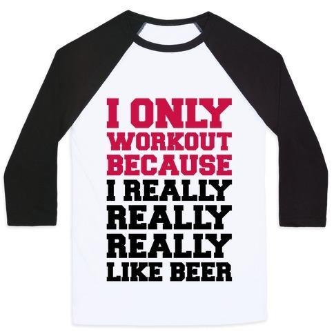 Virgin Teez  Baseball Tee Unisex Classic Baseball Tee / x-small / White/Black BEER WORKOUT UNISEX CLASSIC BASEBALL TEE