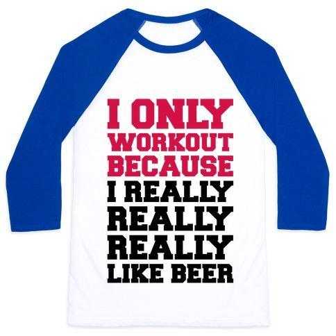 Virgin Teez  Baseball Tee Unisex Classic Baseball Tee / x-small / White/Blue BEER WORKOUT UNISEX CLASSIC BASEBALL TEE