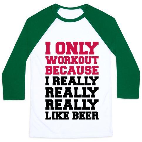 Virgin Teez  Baseball Tee Unisex Classic Baseball Tee / x-small / White/Dark Green BEER WORKOUT UNISEX CLASSIC BASEBALL TEE
