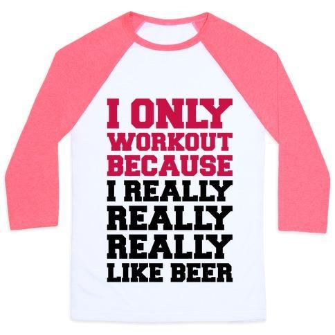 Virgin Teez  Baseball Tee Unisex Classic Baseball Tee / x-small / White/Neon Pink BEER WORKOUT UNISEX CLASSIC BASEBALL TEE