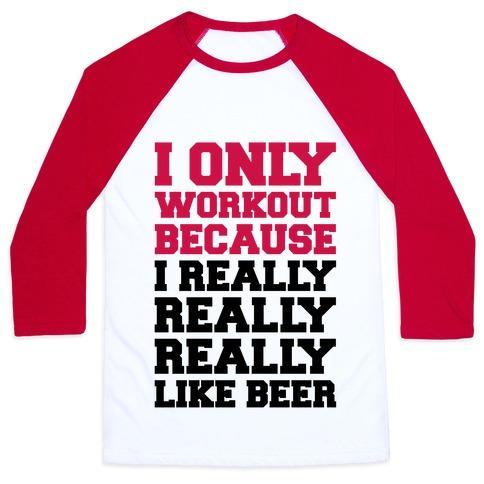 Virgin Teez  Baseball Tee Unisex Classic Baseball Tee / x-small / White/Red BEER WORKOUT UNISEX CLASSIC BASEBALL TEE
