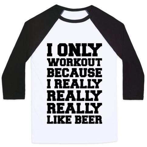 Virgin Teez  Baseball Tee Unisex Classic Baseball Tee / x-small / White/Black BEER WORKOUT UNISEX CLASSIC BASEBALL TEE