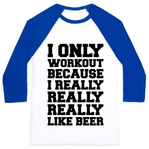 Virgin Teez  Baseball Tee Unisex Classic Baseball Tee / x-small / White/Blue BEER WORKOUT UNISEX CLASSIC BASEBALL TEE