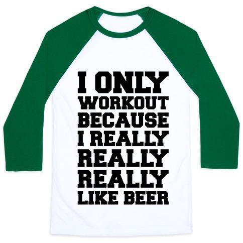 Virgin Teez  Baseball Tee Unisex Classic Baseball Tee / x-small / White/Dark Green BEER WORKOUT UNISEX CLASSIC BASEBALL TEE