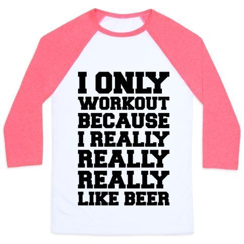 Virgin Teez  Baseball Tee Unisex Classic Baseball Tee / x-small / White/Neon Pink BEER WORKOUT UNISEX CLASSIC BASEBALL TEE