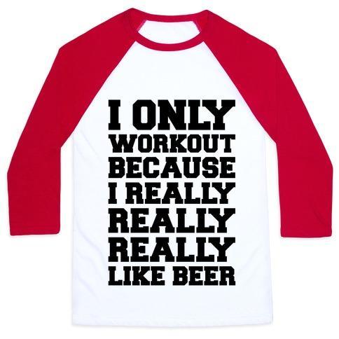 Virgin Teez  Baseball Tee Unisex Classic Baseball Tee / x-small / White/Red BEER WORKOUT UNISEX CLASSIC BASEBALL TEE