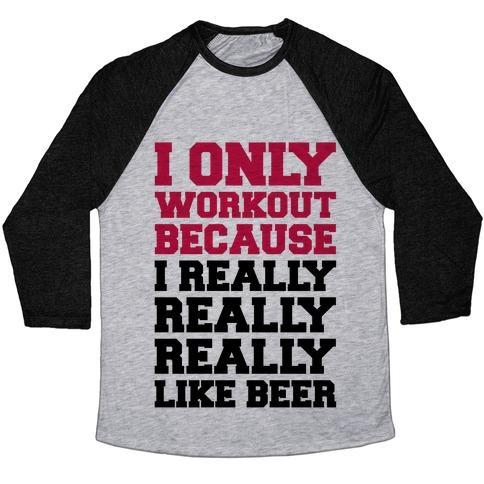 Virgin Teez  Baseball Tee Unisex Tri-Blend Baseball Tee / small / Athletic Gray / Black BEER WORKOUT UNISEX TRI-BLEND BASEBALL TEE