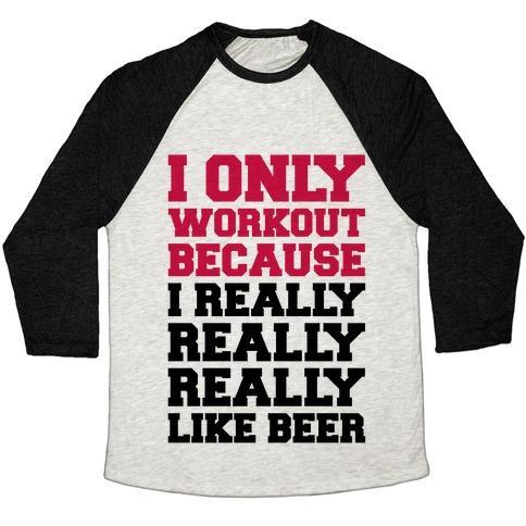 Virgin Teez  Baseball Tee Unisex Tri-Blend Baseball Tee / small / Oatmeal / Black BEER WORKOUT UNISEX TRI-BLEND BASEBALL TEE