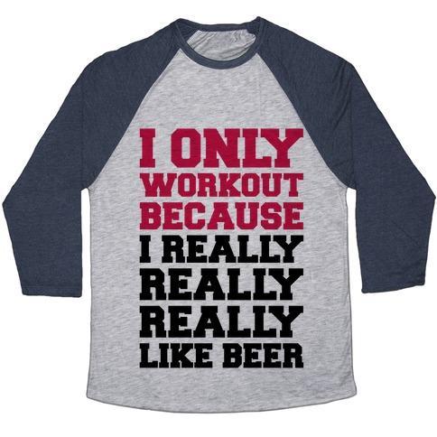 Virgin Teez  Baseball Tee Unisex Tri-Blend Baseball Tee / small / Athletic Gray / Navy BEER WORKOUT UNISEX TRI-BLEND BASEBALL TEE