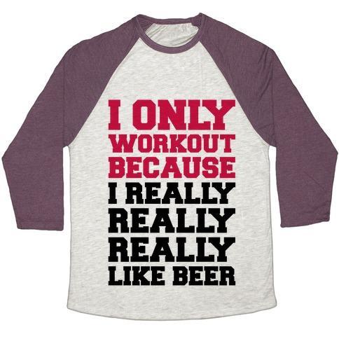 Virgin Teez  Baseball Tee Unisex Tri-Blend Baseball Tee / small / Oatmeal / Maroon BEER WORKOUT UNISEX TRI-BLEND BASEBALL TEE