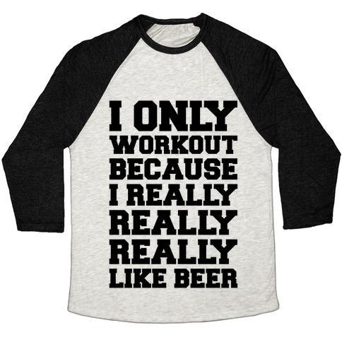 Virgin Teez  Baseball Tee Unisex Tri-Blend Baseball Tee / small / Oatmeal / Black BEER WORKOUT UNISEX TRI-BLEND BASEBALL TEE