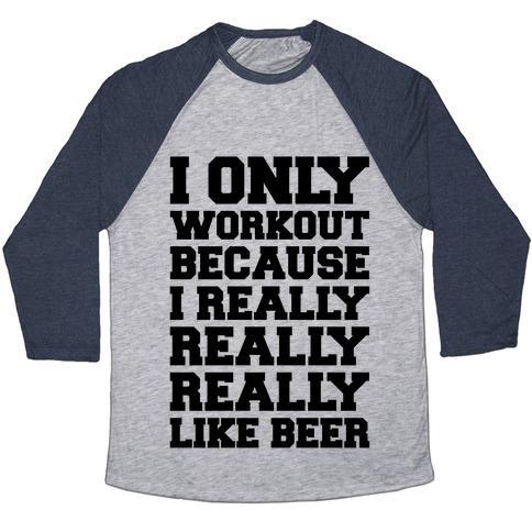 Virgin Teez  Baseball Tee Unisex Tri-Blend Baseball Tee / small / Athletic Gray / Navy BEER WORKOUT UNISEX TRI-BLEND BASEBALL TEE