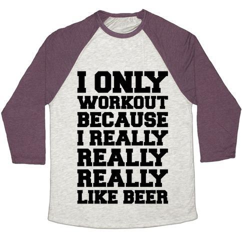 Virgin Teez  Baseball Tee Unisex Tri-Blend Baseball Tee / small / Oatmeal / Maroon BEER WORKOUT UNISEX TRI-BLEND BASEBALL TEE