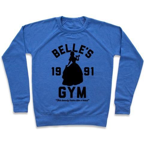 Virgin Teez  Pullover Crewneck Sweatshirt / x-small / Heathered Blue BELLE'S GYM CREWNECK SWEATSHIRT