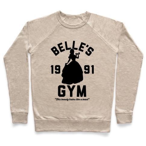 Virgin Teez  Pullover Crewneck Sweatshirt / x-small / Heathered Oatmeal BELLE'S GYM CREWNECK SWEATSHIRT