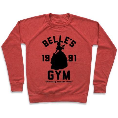 Virgin Teez  Pullover Crewneck Sweatshirt / x-small / Heathered Red BELLE'S GYM CREWNECK SWEATSHIRT