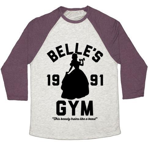 Virgin Teez  Baseball Tee Unisex Tri-Blend Baseball Tee / small / Oatmeal / Maroon BELLE'S GYM UNISEX TRI-BLEND BASEBALL TEE