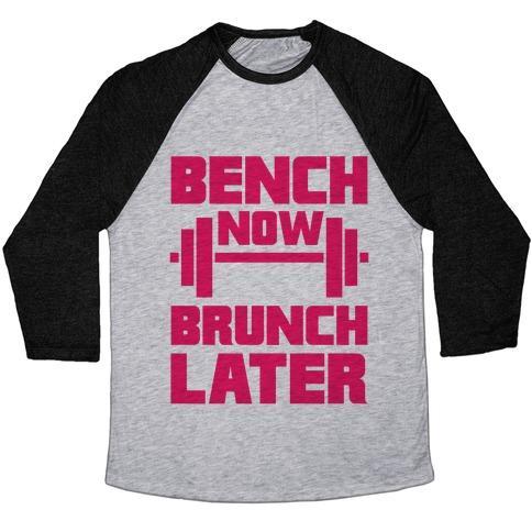 Virgin Teez  Baseball Tee Unisex Tri-Blend Baseball Tee / small / Athletic Gray / Black BENCH NOW, BRUNCH LATER UNISEX TRI-BLEND BASEBALL TEE