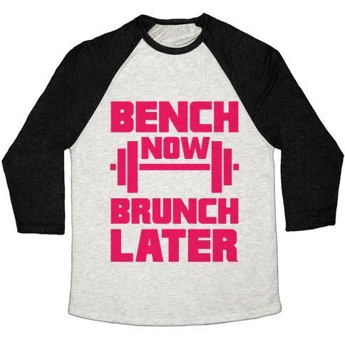 Virgin Teez  Baseball Tee Unisex Tri-Blend Baseball Tee / small / Oatmeal / Black BENCH NOW, BRUNCH LATER UNISEX TRI-BLEND BASEBALL TEE