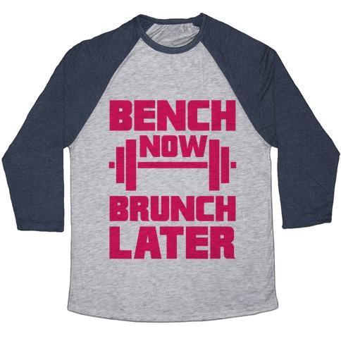 Virgin Teez  Baseball Tee Unisex Tri-Blend Baseball Tee / small / Athletic Gray / Navy BENCH NOW, BRUNCH LATER UNISEX TRI-BLEND BASEBALL TEE