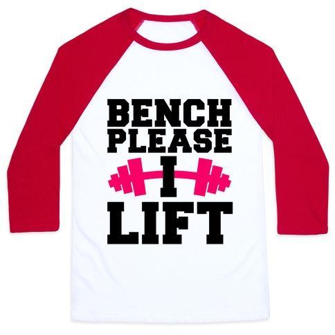 Virgin Teez  Baseball Tee Unisex Classic Baseball Tee / x-small / White/Red BENCH PLEASE, I LIFT UNISEX CLASSIC BASEBALL TEE
