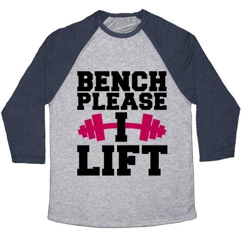 Virgin Teez  Baseball Tee Unisex Tri-Blend Baseball Tee / small / Athletic Gray / Navy BENCH PLEASE, I LIFT UNISEX TRI-BLEND BASEBALL TEE