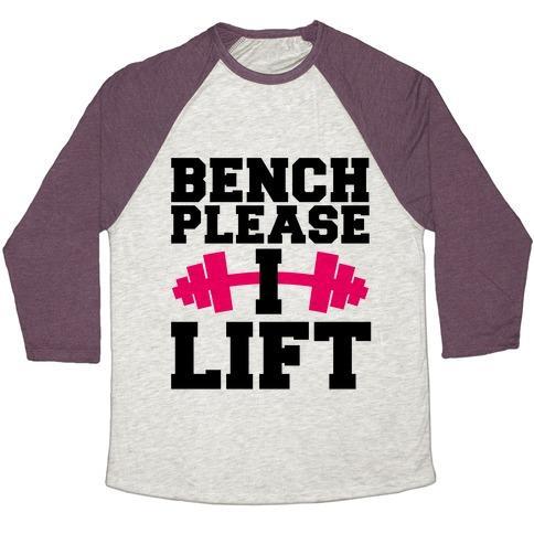 Virgin Teez  Baseball Tee Unisex Tri-Blend Baseball Tee / small / Oatmeal / Maroon BENCH PLEASE, I LIFT UNISEX TRI-BLEND BASEBALL TEE