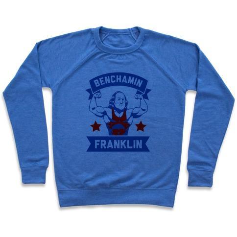 Virgin Teez  Pullover Crewneck Sweatshirt / x-small / Heathered Blue BENCHAMIN FRANKLIN CREWNECK SWEATSHIRT