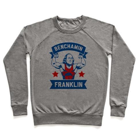 Virgin Teez  Pullover Crewneck Sweatshirt / x-small / Heathered Gray BENCHAMIN FRANKLIN CREWNECK SWEATSHIRT