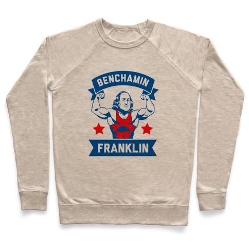 Virgin Teez  Pullover Crewneck Sweatshirt / x-small / Heathered Oatmeal BENCHAMIN FRANKLIN CREWNECK SWEATSHIRT